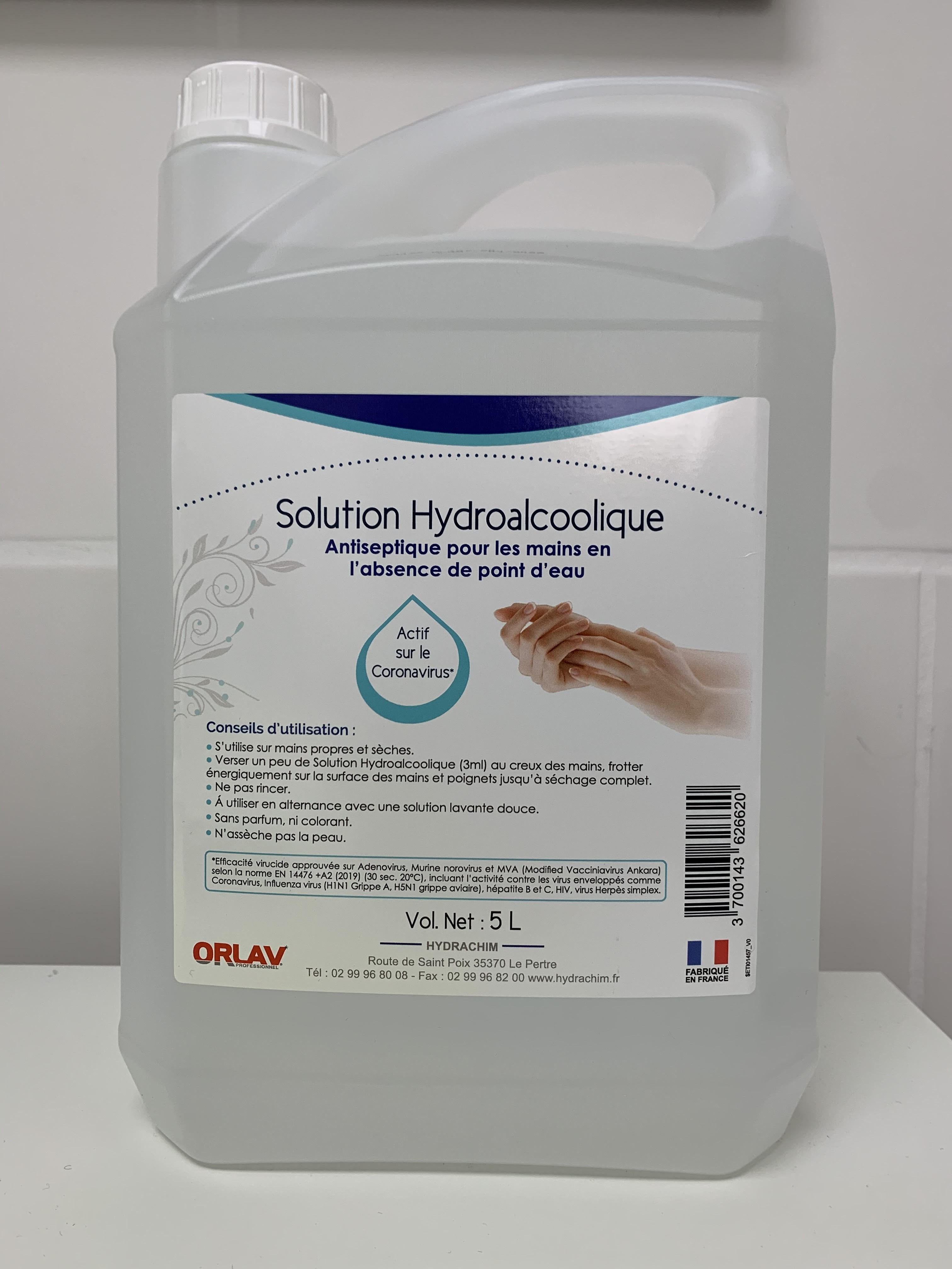 SOLUTION HYDROALCOOLIQUE 5 L. (disponible)