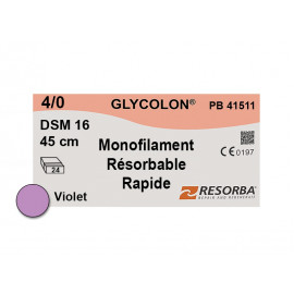 GLYCOLON VIOLET: SUTURE RESORBABLE MONOFIL 4/0 DSM16 X 24