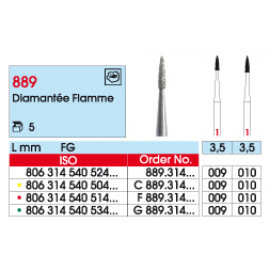 FRAISE DIAMANTEE FG POINTE FINE CYL. CON. : 889 009 ROUGE (moyen)X5